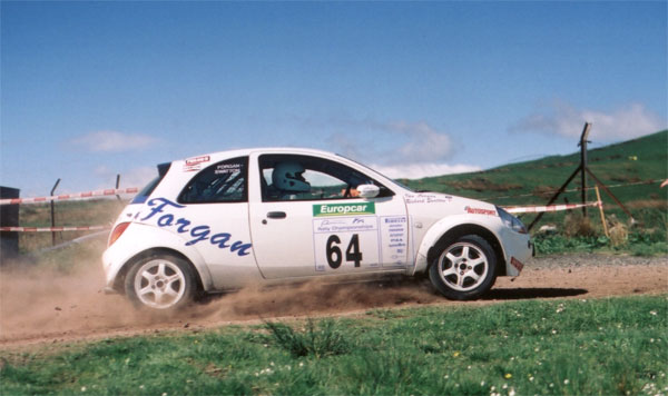 White Ford Ka rally car